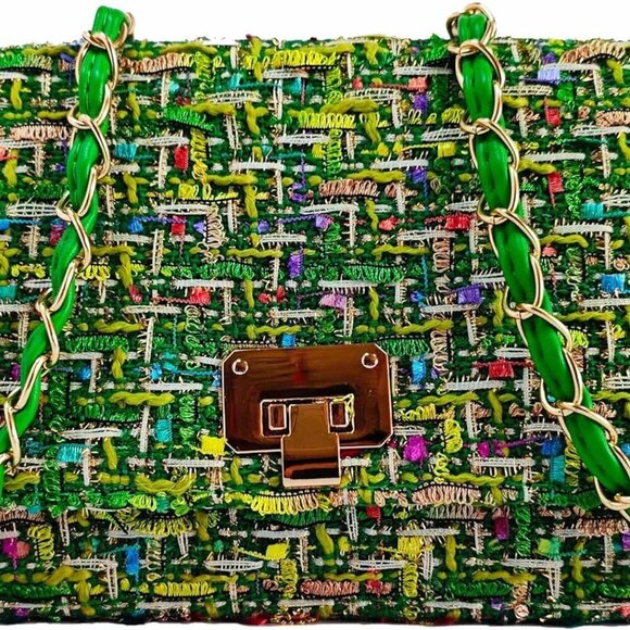 Handbags - Elegant Quilted Tweed Shoulder Bag with Adjustable Chain Strap for Women